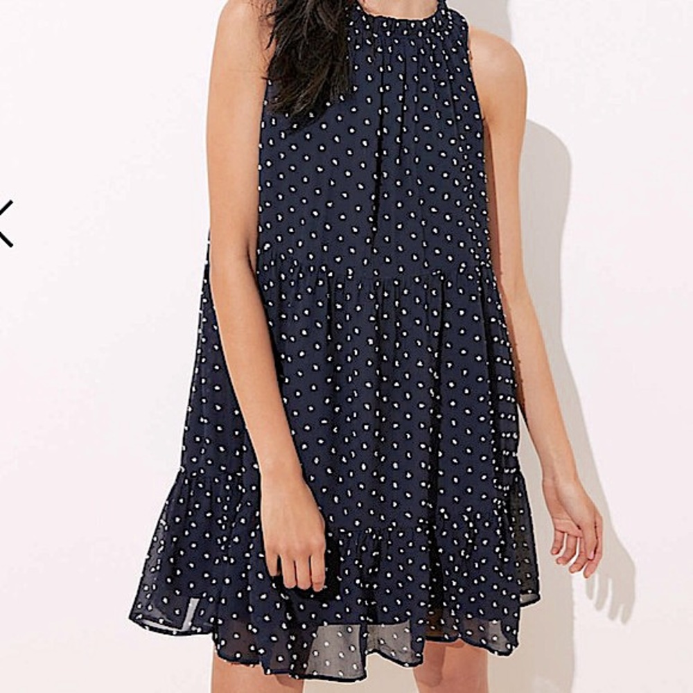 LOFT Navy Polka Dot Swing Dress